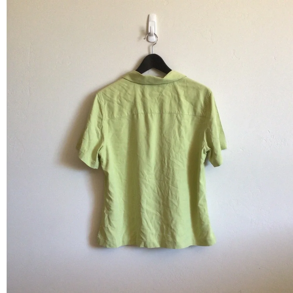 Tommy Bahama Womens Lime Green Stretch Silk Short Sleeve Camp Shirt Size M 8 10 - Picture 4 of 5